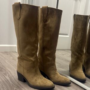 H&M Tan Suede Heeled Boots